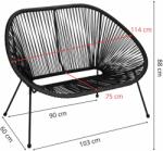 SPRINGOS kerti Kanapé 114X82X87cm - Fekete (GF0088)