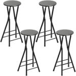  HOMCOM Set 4 Scaune Bar Pliabile cu Suport Dublu pentru Picioare, din Lemn și Oțel, 34x30x70 cm, Negru