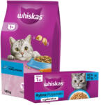 Whiskas WHISKAS 1+ száraz macskaeledel tonhallal 14 kg + Whiskas Adult 80x85 g nedves macskaeledel halas finomságok zselében
