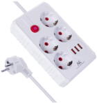 Maclean Prelungitor Maclean power strip, 4-socket extension cable + 3xUSB, 110-240V AC 50/60Hz, 2.1A max 2500W, 1.5m, white, MCE392 W (MCE392 W) - pcone