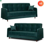 Mebel Elite 2 db-os szett, ágyazható kanapé zöld színben, velúr kárpittal TIVOLI