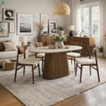 Mebel Elite Ovális étkezőasztal 180 cm méretben, travertin/dió színben GIANNI