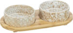 TRIXIE Tál Bambusz Állványon 2 × 0.3 l/o 12 cm/30 × 6 × 15 cm, fehér/light barna - kutyazoo