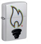 Zippo szálcsiszolt króm benzines öngyújtó - „Victory Torch többszínű láng mintával (Z-190105-5)