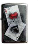 Zippo króm benzines öngyújtó - Ace of Spades & Hearts játékkártya mintával (Z-190116-4)