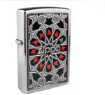 Zippo szálcsiszolt króm benzines öngyújtó - Geometrikus láng motívummal (Z-190104-1)