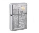 Zippo Vintage Brushed Chrome benzines öngyújtó - retro építészeti gravírozással (Z-190110-3)