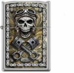 Zippo szálcsziszolt króm benzines öngyújtó - Rick Rietveld Steampunk Motoros Koponya (Z-190105-2)