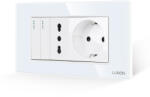 Luxion Intrerupator Dublu + Priza Ingusta + Priza Schuko cu Rama din Sticla LUXION, Standard Italian, 4M