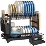VERK GROUP 07348 edényszárító, 2 szintes, fekete, 30cm magas (07348)