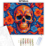  Élénk virágkoszorús koponya - számfestő készlet - 50×60 cm (Keret nélkül)