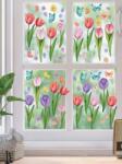 Yiwu Tavaszi sztatikus ablakmatrica - Színes tulipánok, pillangók 4 lap