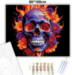  Lángoló virágkoszorús koponya - számfestő készlet - 80×100 cm (Keretre feszítve)