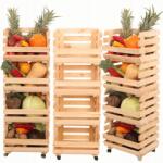 Wamar-Sosenka Zöldségtartó állvány fa gurulós doboz 4 doboz 106x40x30 (RAWA_106X37X30_N4K1)