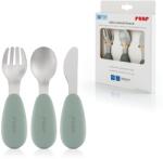 reer Set tacamuri copii Reer 3 piese inox si silicon design ergonomic verdeargintiu (25133) Tacam