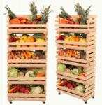 Wamar-Sosenka Zöldségtartó állvány fa gurulós láda 5 láda 132x60x30 (RAWA_132X57X30_N5K1)