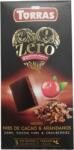 TORRAS Ciocolata neagra cu merisoare fara zahar si gluten 52% cacao Zero, 125g, Torras