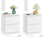 VASAGLE Éjjeliszekrény beépített konnektorral, 2 db-os szett felhőfehér