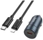 hoco. z57 autós töltő type-c aljzat (30w, pd gyorstöltő 3.0, led + lightning kábel) sötétszürke (Z57_LIGHTNING_G)