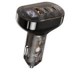 REMAX cybo autós töltő usb+2 type-c aljzat (72w, pd gyorstöltő, led kijelző, átlátszó) fekete (RCC351)