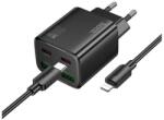 hoco. n56 hálózati töltő 2 usb+2 type-c aljzat (30w, gan, pd gyorstöltő 3.0 + lightning kábel) fekete (N56_LIGHTNING_B) - rufusz