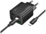 hoco. n55 hálózati töltő 2 usb+2 type-c aljzat (20w, gan, pd gyorstöltő 3.0 + lightning kábel) fekete (N55_LIGHTNING_B) - rufusz