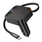 hoco. nz18 autós töltő usb+type-c aljzat (65w, pd gyorstöltő 3.0 + fix type-c kábel) fekete (NZ18)