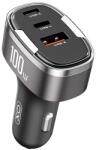 XO cc61 autós töltő usb+2 type-c aljzat (100w, pd gyorstöltő + lightning kábel) világosszürke (XO-CC61_LIGHTLING_GREY)
