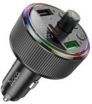 hoco. e82 bluetooth fm transmitter autós töltő 2 usb aljzat (v5.3, 30w, gyorstöltő, led kijelző) fekete (E82)