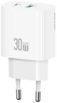 USAMS t65 hálózati töltő usb+type-c aljzat (30w, pd gyorstöltő) fehér (CC316TC02)