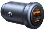 USAMS cc322 autós töltő type-c+usb aljzat (30w, pd gyorstöltő 3.0) sötétszürke (CC322)