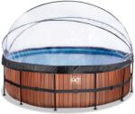 EXIT Toys Piscină cu prelată filtrare pentru nisip și o pompă de căldură Wood pool brown Exit Toys construcție rotundă din metal 488*122 cm maro de la 6 ani ET30671610 (ET30671610) Piscina