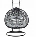  2 személyes technorattan függőfotel fekete színben, szürke ülőpárnával (FAT0012)