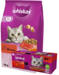 Whiskas WHISKAS 1+ száraz macskaeledel marhahússal 14 kg + WHISKAS Adult tasakok 40 x 85 g Classic Meals