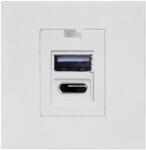 Orno Noen USB x2 A+C Típusú, 45x45 mm Kettős Moduláris Port USB Töltővel, 2.1A 5Vdc, Fehér - fizz