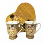 Queen Isabell Klimt porcelán bögre szett kanállal díszdobozban - 300 ml - The Kiss (IMO-PP-W4A10-15912)