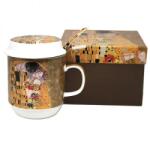 Queen Isabell Klimt porcelán bögre fémszűrővel és tetővel - 350 ml - The Kiss (IMO-PP-W25A07-18928)