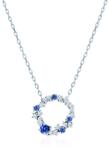 SAVICKI Colier cerc din aur alb 585 cu safire albe și albastre 0.09 ct 45 cm