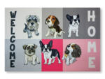  Kutyás Welcome Home lábtörlő - vidám kutyafajtás bejárati szőnyeg 60×40 cm (CQ04870)