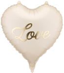  Szív alakú fólia lufi Love felirattal, bézs-arany, 45 cm (FB341)