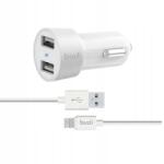budi Autós töltő 2x Usb 24W Lightning kábellel 1, 2 m fehér (BD622LW)