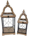AdTrend Set 2 felinare lemn maro fier negru 20, 5 x 20, 5 x 52 cm, 27, 5 x 27, 5 x 66 cm (101672)