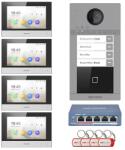Hikvision KIT videointerfon Smart pentru patru familii, Rj45 + Wi-Fi 2.4Ghz, Switch PoE, Card, Tag, monitor 7 inch negru, - HIKVISION DS-KIS604-4-B (DS-KIS604-4-B)