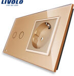 LIVOLO Intrerupator dublu + priza simpla Livolo rama din sticla SmartElectro IntelligentHouse (VL-C702-12/C7-C1EU-13)