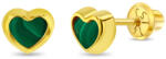 Bebe Gold Cercei din Aur 14K pentru Copii - Inimioara cu Malachit Verde, inchidere cu Filet si Protectie