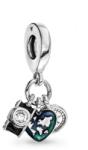 PANDORA 792703C01 fényképezőgép, szív és iránytű tripla függő charm (Ag 925/1000, 2, 2 g)
