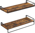 Brius Set 2 rafturi perete cu bara metalica, stil industrial, 40x16x9 cm, maro rustic (EZ-LWS441B01) Raft