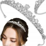 EdiBazzar Diadém, gazdagon díszített ezüst színű hajdísz, kristály korona, menyasszonyi tiara (Srebrna tiara ślubna ozdobna korona)