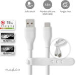 Nedis CCGB60800WT15 flexibilis USB A - USB C (USB-C) kábel, USB2.0, 15W, hossz 1, 5m, fehér rugalmas szilikon (CCGB60800WT15)