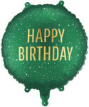  Happy Birthday fólia lufi sötétzöld, 35x35 cm, kör alakú (FB353-012C)